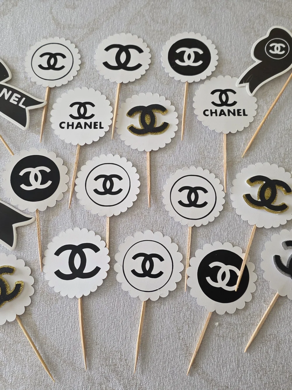 Inspired Black & White Party Cupcake Toppers - Set of 20